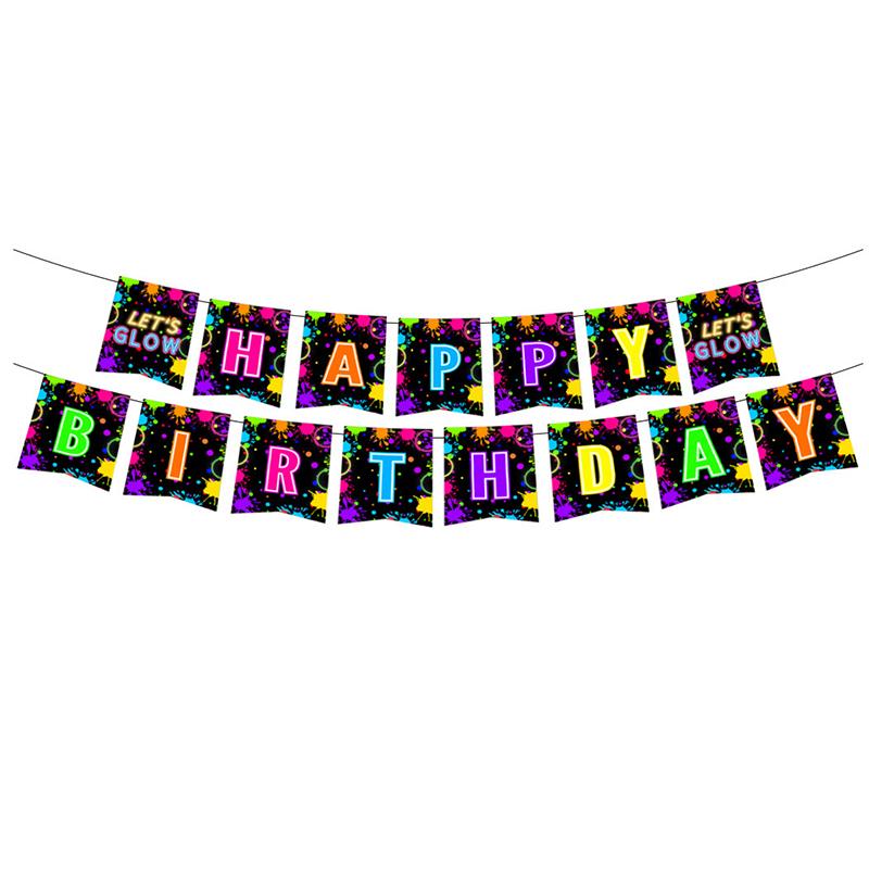 Neon Glowing Theme Party Disposable Tableware Tablecloth Happy Birthday Party Decoration Kids Boy Girl Paper Plates Cups Napkin