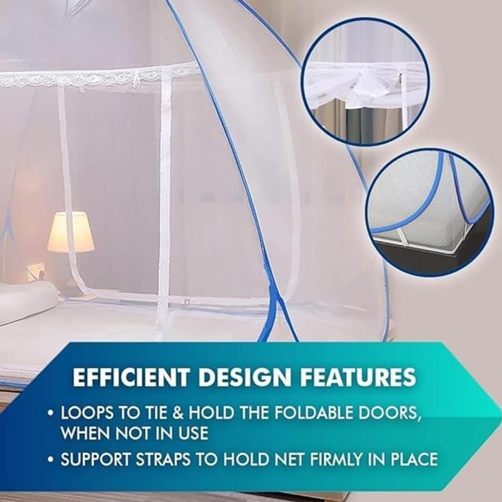 Mosquito Net for Double Bed | King Size Foldable Machardani | 6.5 X 6.5 Feet Polyester 30GSM Strong Net
