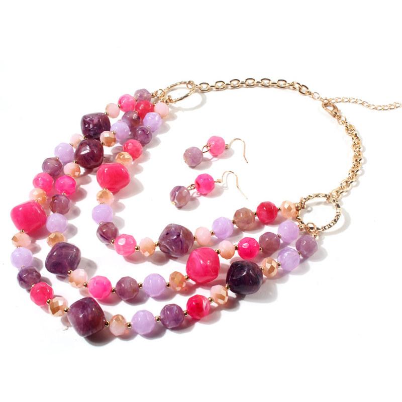 Exaggerated Resin Multi-layer Clavicle Chain for Women Fashion Statement Necklace with Earrings