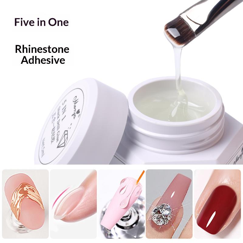 5 IN 1 Nail Glue Gel Portable Mini Size Multi-functional Rhinestone Adhesive Reinforcement Gel for Outdoor Nail Repair