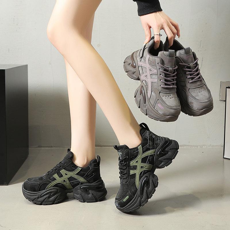 Color matching thick-soled comfortable and versatile inner height-increasing dad shoes for women's 2025 autumn new mesh breathable sports and leisur