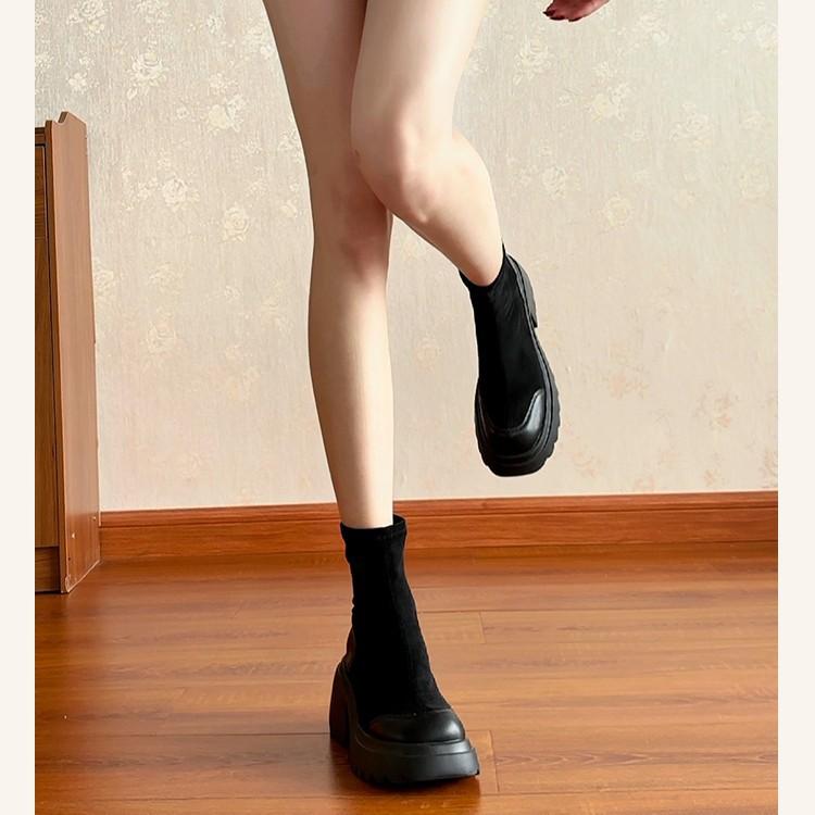 Thick-soled heightening Martin boots 2025 autumn and winter elastic socks boots thin long boots short boots suede small over-the-knee boots