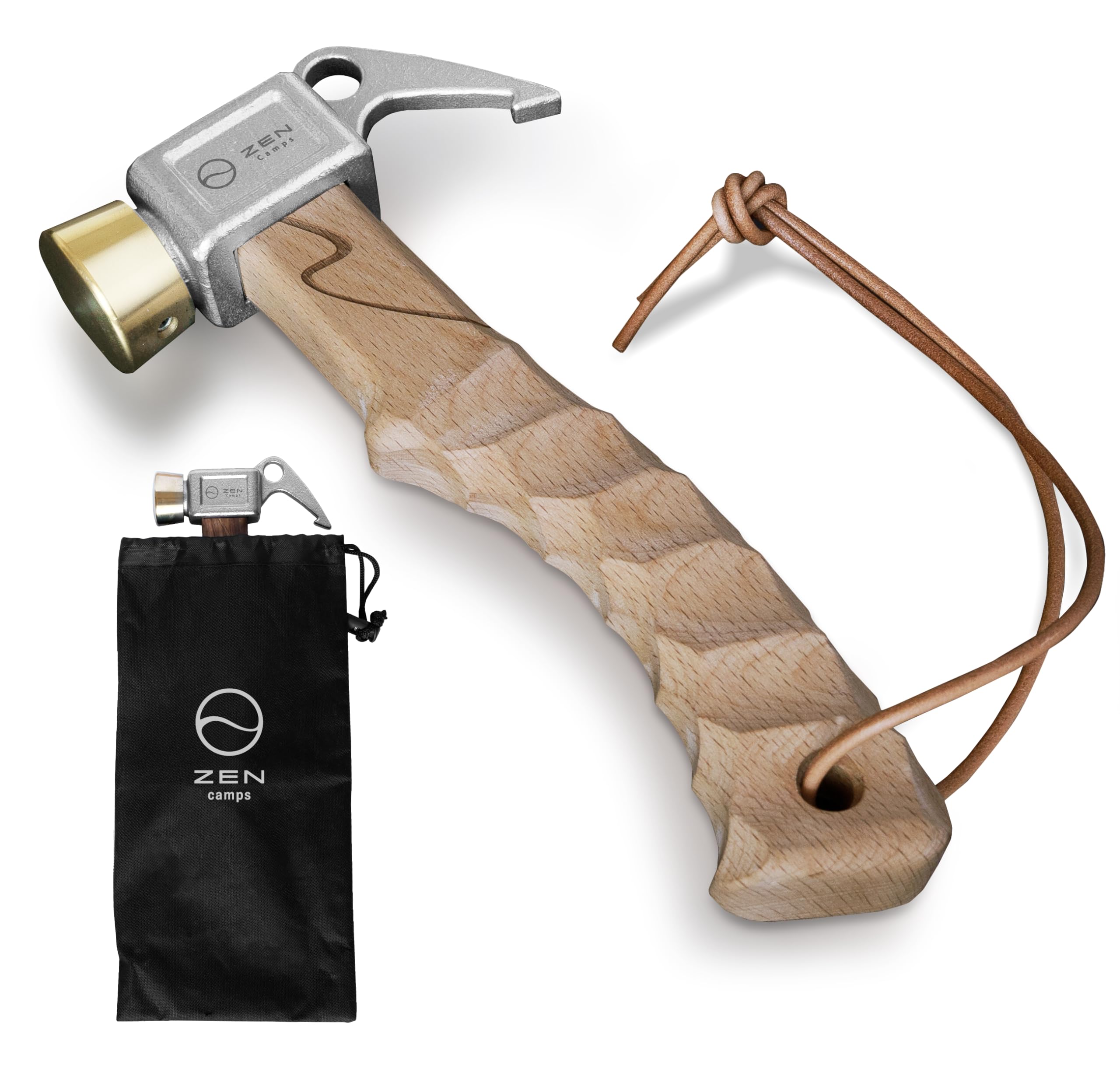 

ZEN Camps Peg Short Wooden Chestnut Brass Head Hammer, Hammer, Lightweight, Small, Compact, Camping, Handle, Processing, (Natural Wood)