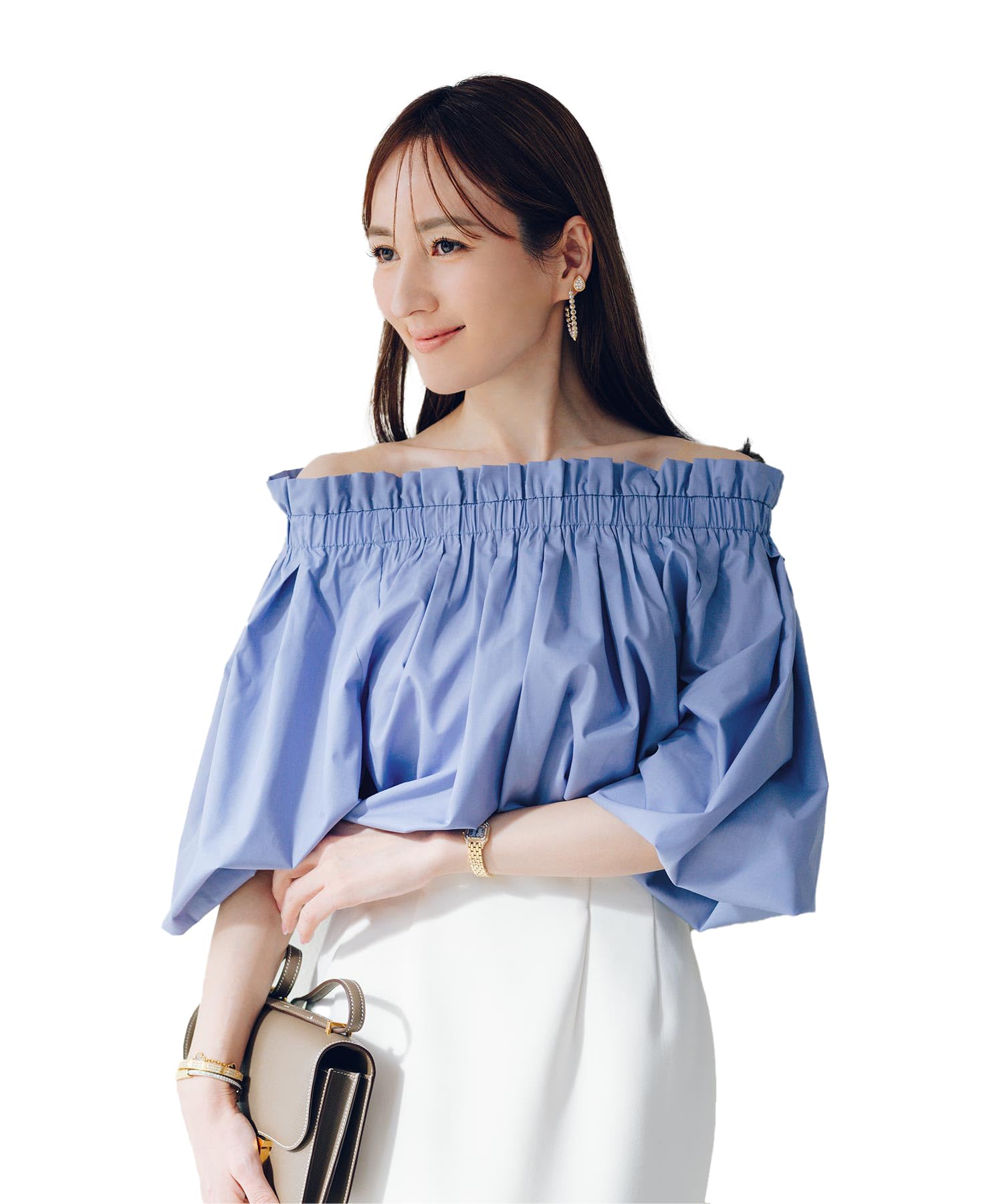 

Ваша блузка с оборками, объемная BFXU1801, средне-голубая, с открытыми плечами, женская синий