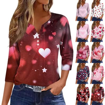 Women's  Collar Valentine's Day Print Short-sleeved T-shirt Top