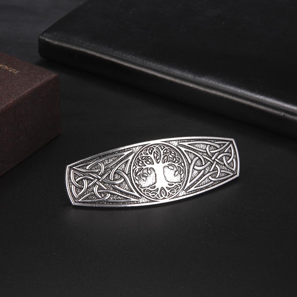 Lemegeton Celtic Knot Metal Hair Clip Tree of Life Viking Retro Silver Hair Clip Handmade Barrett Jewelry Birthday Gift