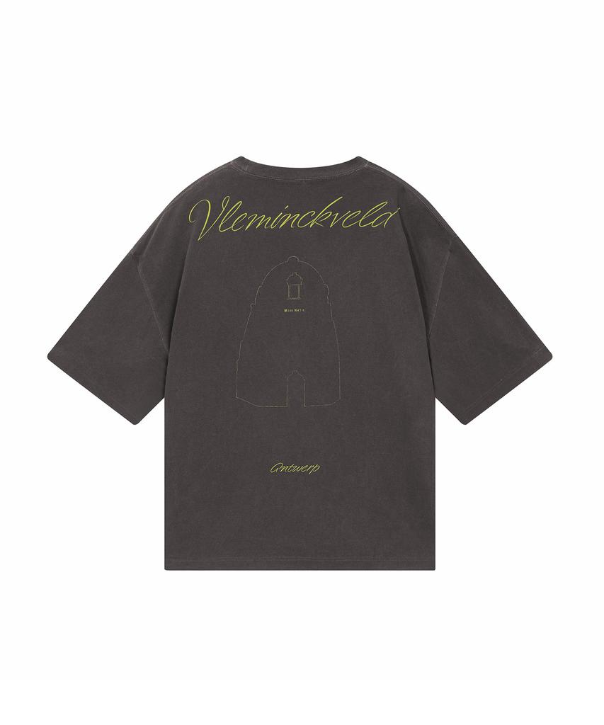 Beulleminkeubeldeu Vleminckveld Vertical Script Pigment Oversized T-Shirts_Gray, Yellow