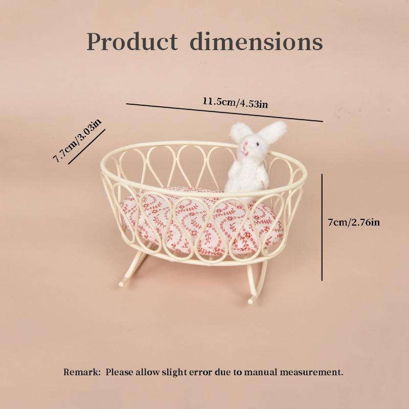 1:8 Scale Mini Cast Iron Cradle with Cotton Floral Cushion Suitable for OB11 BJD Decorative Scene  Accessories Desktop Ornament