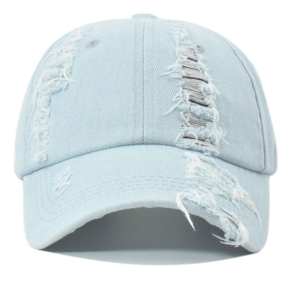 Adjustable Washed Denim Hats Sunscreen Hat Sunshade Cap Trendy Holed Baseball Cap Streetwear