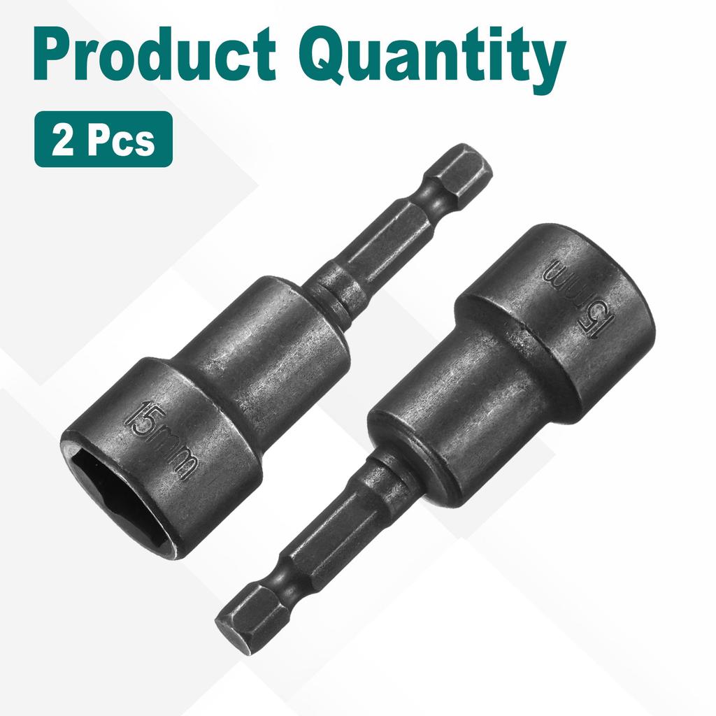 2pcs 1/4 Hex Shank 15-19mm Magnetic Hex Socket CR-V Steel Quick-Release Impact Driver Socket Wrench for Impact Drill Power Nut