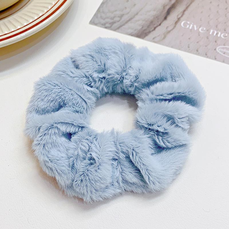 Solid Soft Plush Wide Hair Band For Women Girls Ponytail Holder Hair Tie Fluffy Rubber Band Scrunchie Hair Accessories