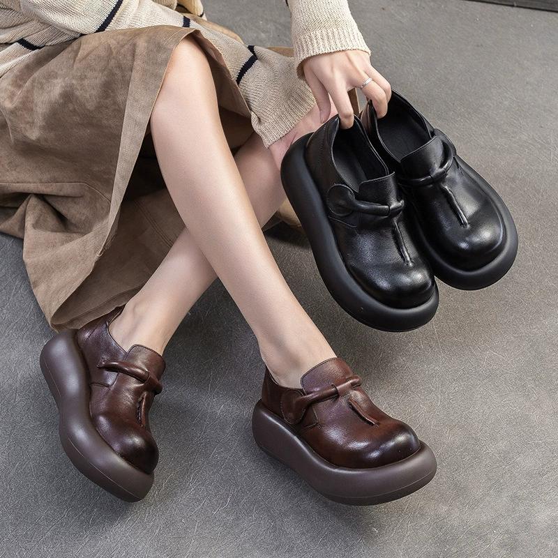 Fashion GKTINOO 2025 Spring New Retro Women's Shoes Handmade Genuine Leather Thick Soled Platform Casual Shoes