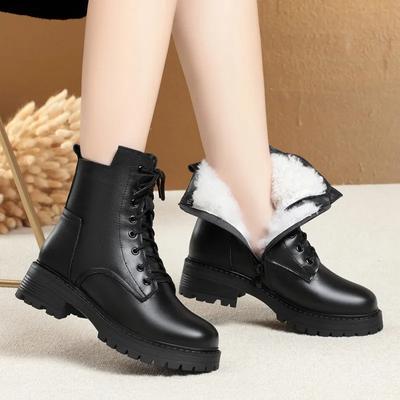 Snow Boots Women Winter Genuine Leather Waterproof Ankle Boots 2025 Luxury Wool Warm Plus Size Platform Side Zipper Ladies Boots