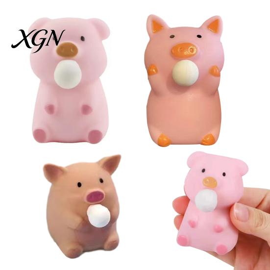 Pig Stress Reliever Bubble Blowing Squeeze Toy Relief Cartoon Sensory Soft Stretchy Animal Shape Home Office Desk Reusable Ball