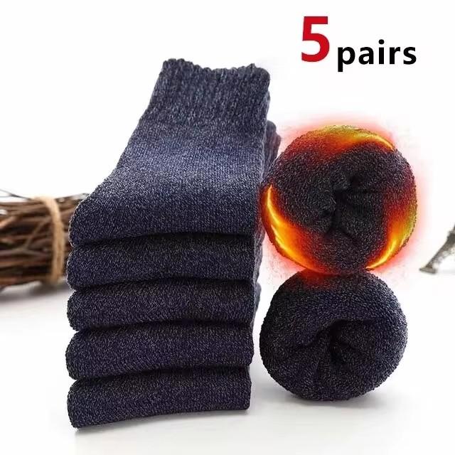 5 Paia Calzini Caldi Spessi in Spugna Autunno Inverno Harajuku Uomo Donna Calzini Termici Cotone Colore Unito Casual Calzini in Lana Regali
