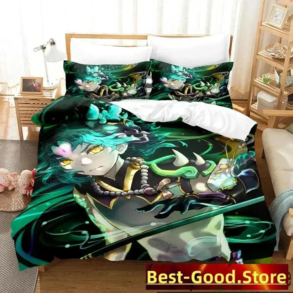 

Comforter 3D Genshin Impact Xiao Anime Bedding Set Bed Set Comforter King Queen Size Boys Adult Bedding Comforter (quilt)-EU Single(135*200cm)3pcs