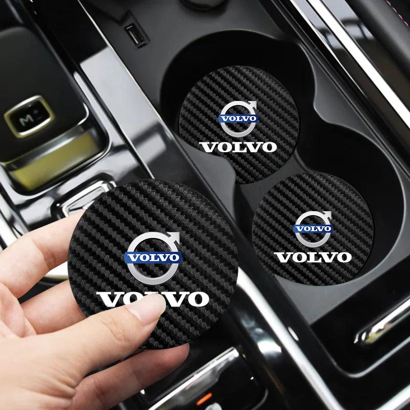 2 szt. Podkładka pod kubek samochodowy ze skóry włókna węglowego, antypoślizgowa mata do wnętrza samochodu, dla Volvo V50 XC90 V40 XC40 XC60 V60 AWD S80 C30