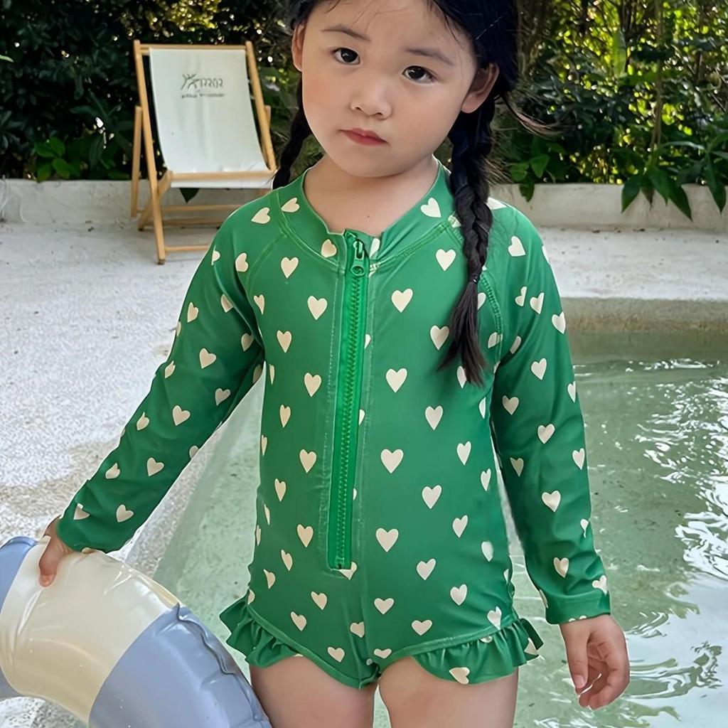 Dziewczęcy szybkoschnący strój kąpielowy z długim rękawem i filtrem przeciwsłonecznym w kwiaty - letni design księżniczki dla małych i średnich dzieci