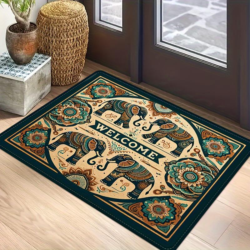 

Luxury Flannel Floor Mat Carpet with Thick Sponge Cushion,Non-Slip Washable Vintage Elephant Design for Bedroom Kitchen Bathroom 40x60cm