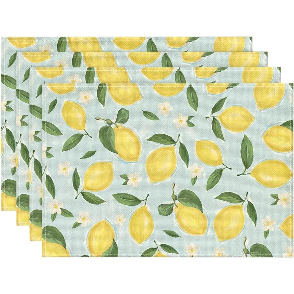 

4/6/8Pcs Tropical Plants Pattern Linen Placemats 30*45CM Dining Table Decor Pad Christmas Kitchen Table Non Slip Mat Decoration 4Pcs-30X45cm(12X18in