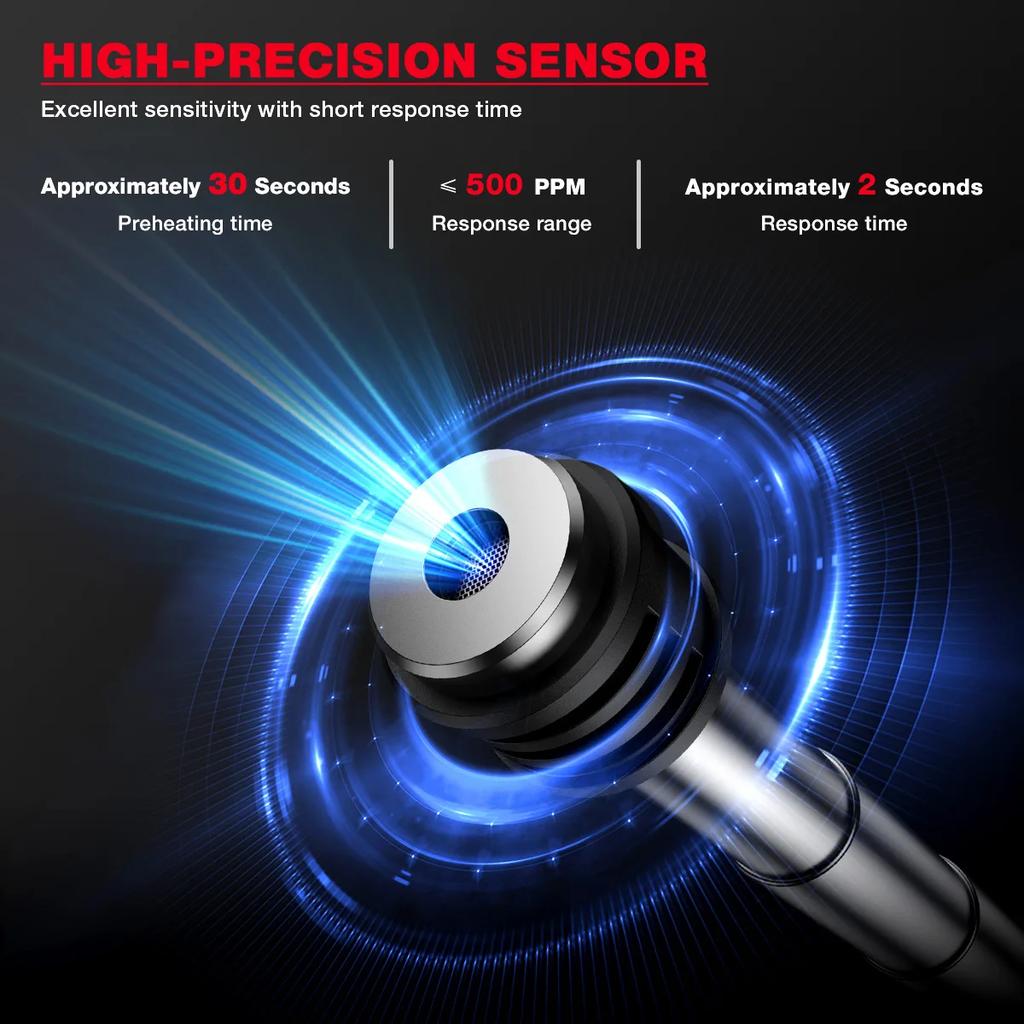 HT58PRO Gas Leak Detector Natural Gas Detector Sound & Light Alarm 0-9999ppm Portable Combustible Gas Detector Extendable Probe