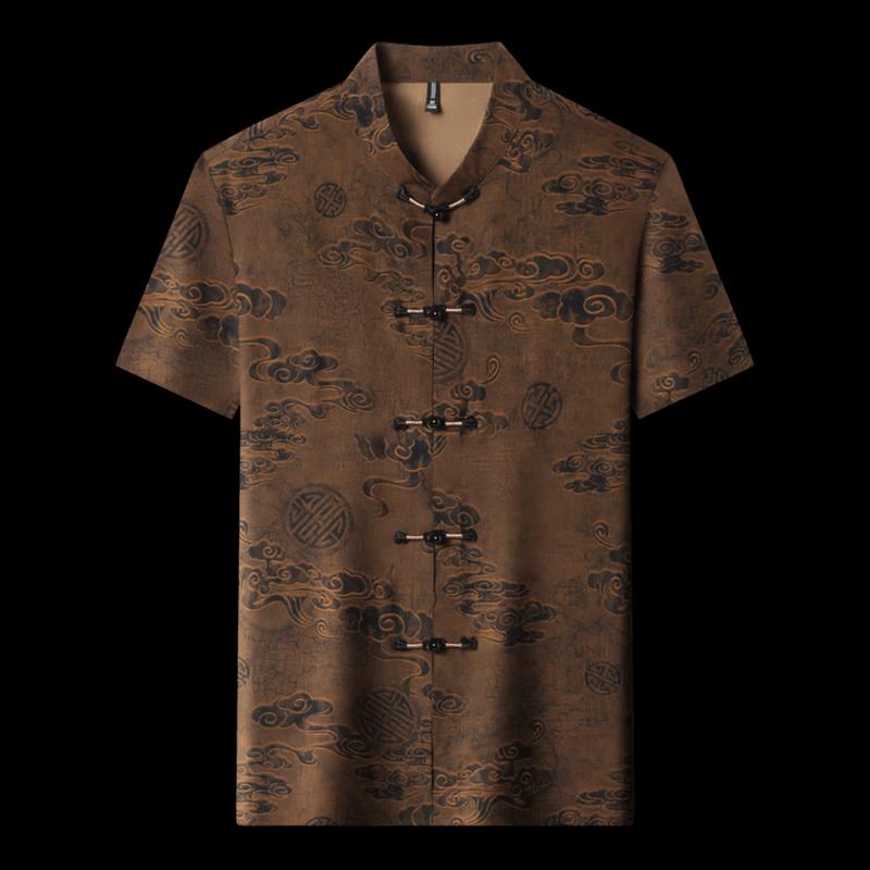 ROMON Men's Chinese Tang Suit Short Sleeve Shirt