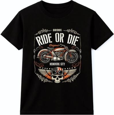 Motorcycle T Shirt Ride Or Die Skull Biker Vintage Motorbike Graphic Tee