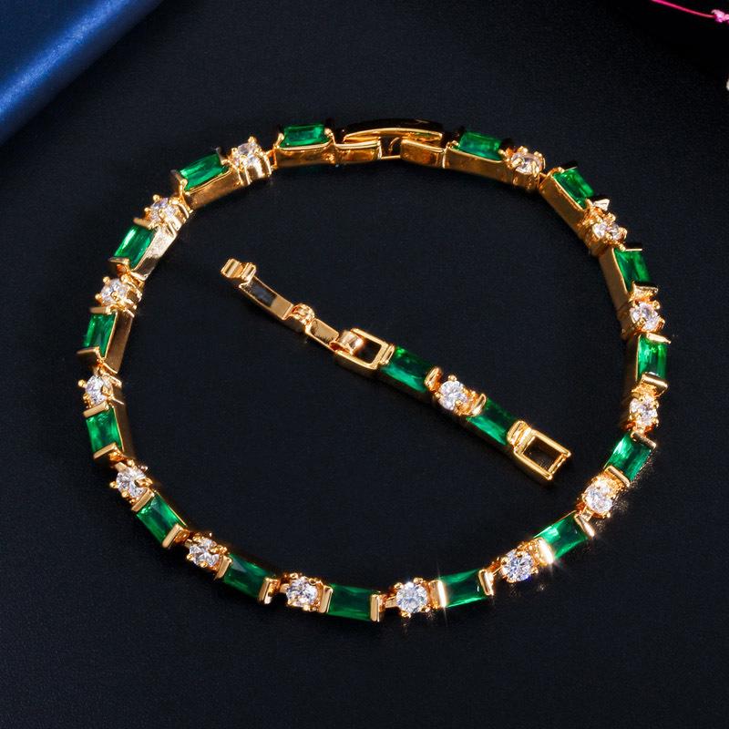 

S0160 Многоцветный на выбор, Простой квадратный круглый циркониевый браслет с гальваническим покрытием из настоящего золота, Ручные украшения зелёный