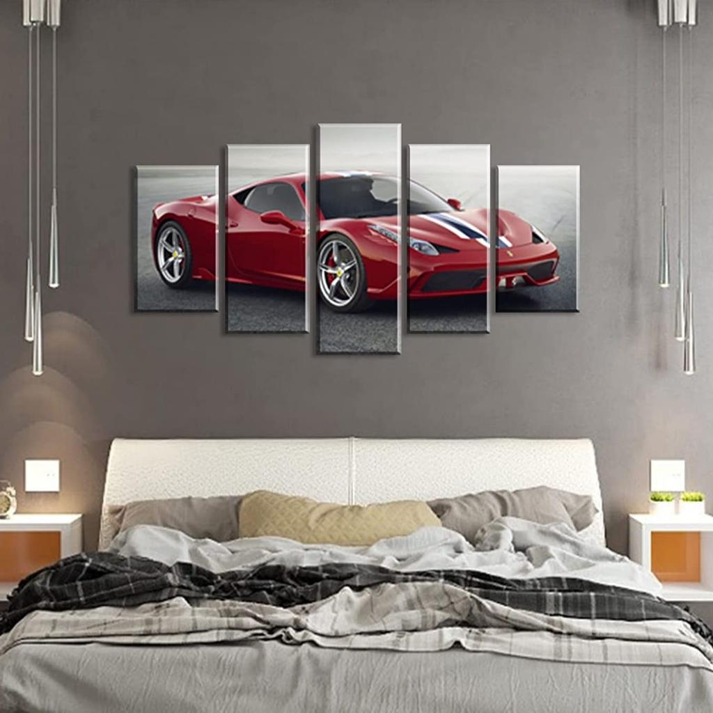 Unframed 5 Pcs Black and White Red Sports Car Paintings Canvas Pictures Wall Art Posters for Living Room Office Home Decor No Framed