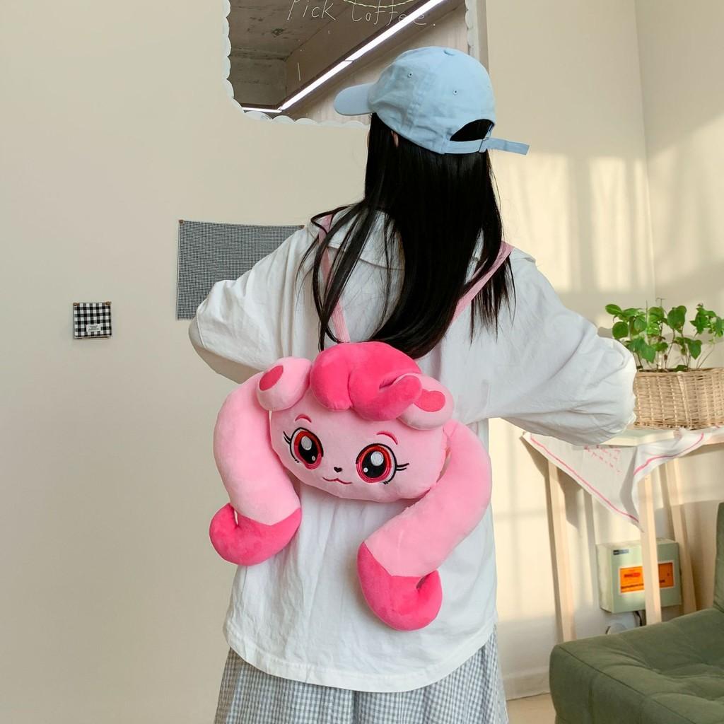 Plush Pink Pony Doll Backpack Top Handle Open Pocket Girls School Bags Student