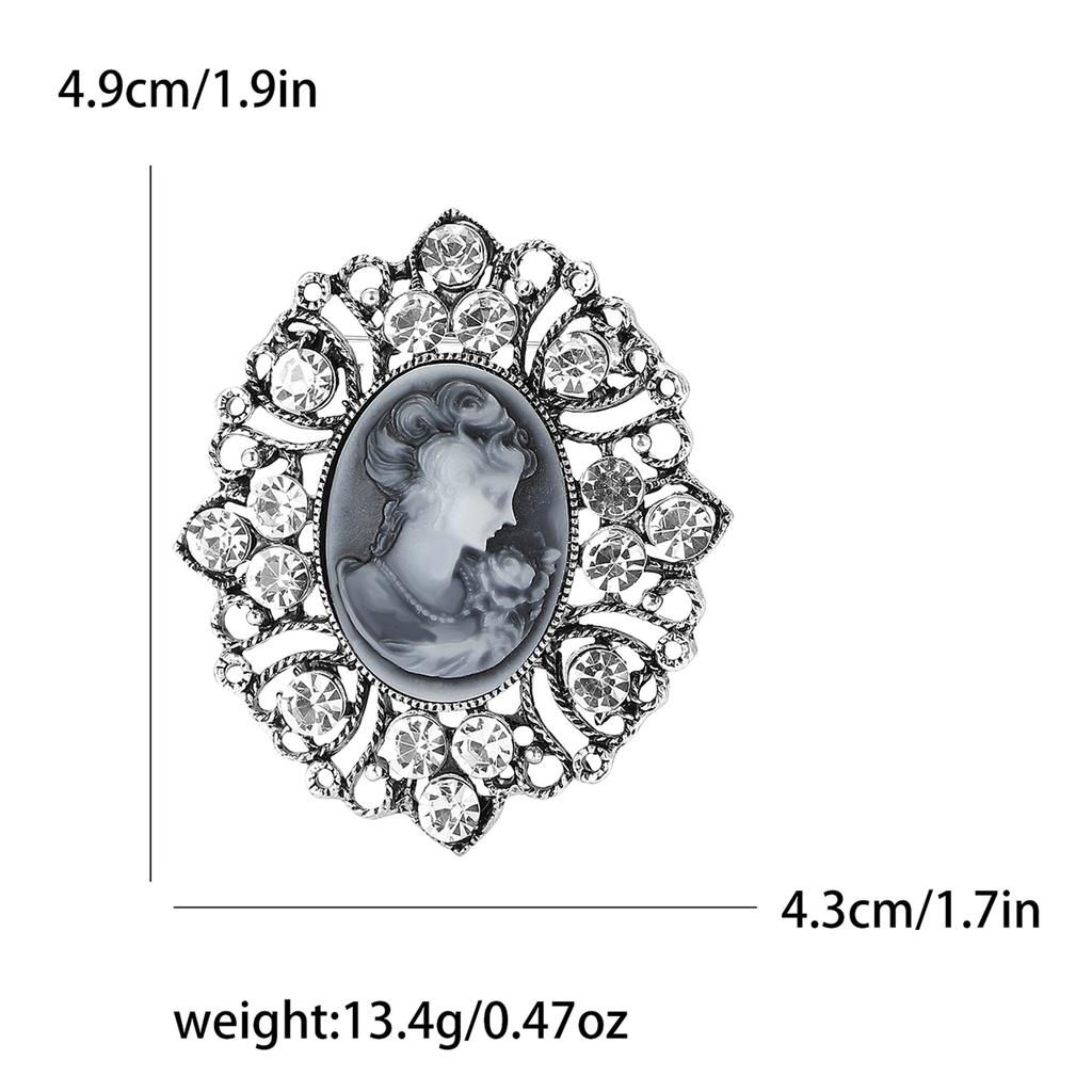Fashion Retro Alloy Rhinestone Beauty Head Brooch Creative Versatile Women'S Clothing Corsage Jewelry Pin