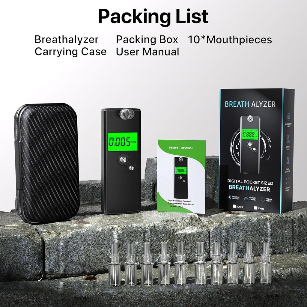 Breathalyzer,High-Accuracy Professional Breathalyzers for Alcohol with 10 Mouthpieces,Professional-Grade Alcohol Breathalyzer Tester with LCD