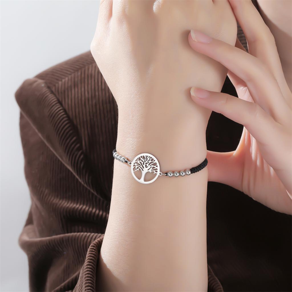  Classic Tree of Life Bracelet for Women Men Fashion Red/Black/Purple Color Rope Chain Bracelets Stainless Steel Jewelry