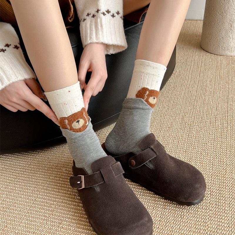 Female Autumn New Fusing Cartoon Animal Splicing Fake Two Tube Pile Socks
