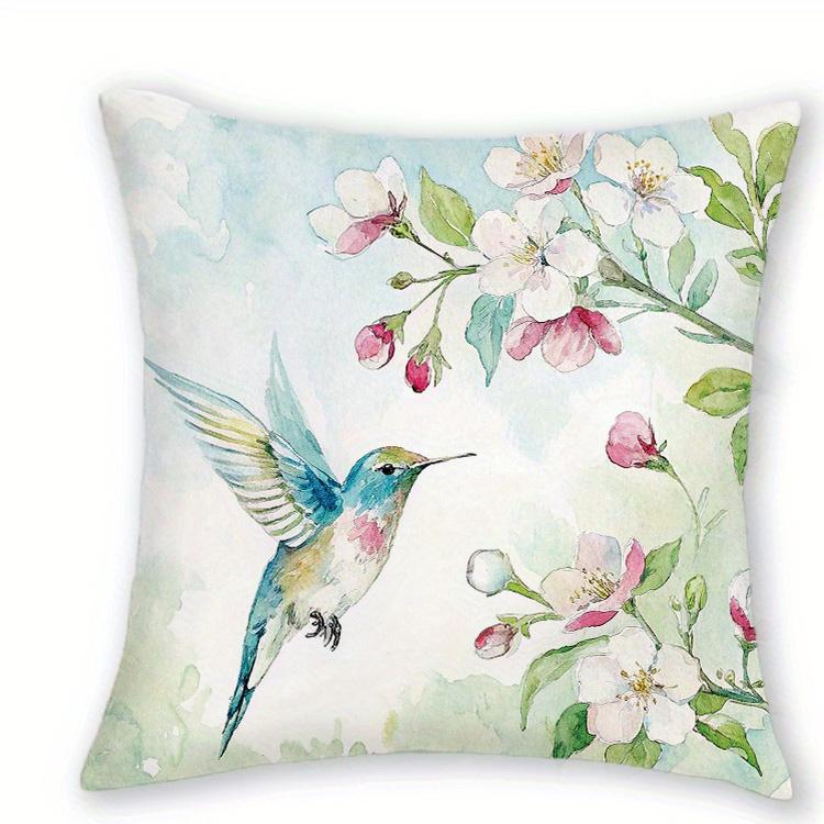 

1/4pcs Watercolor Hummingbird Floral Throw Pillow Covers Spring Blossom Decorative Pillowcases for Home Couch Bed Cushion cover 45x45cm-1pcs