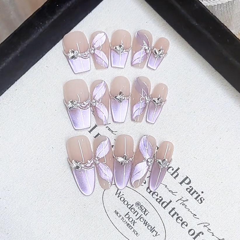 Hand-woven Armor Purple Dream Ribbon Three-dimensional Hand-painted Purple Streamer Cat Eye Style Nail Art Patch