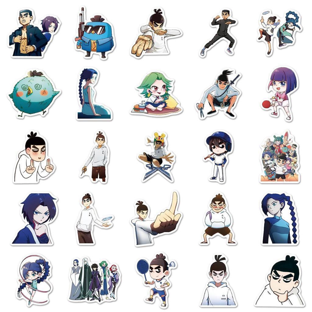 50pcs Q-Version Assassin Wu Liu Qi Stickers: Creative Scissor Seven Notebook DIY Decoration Set