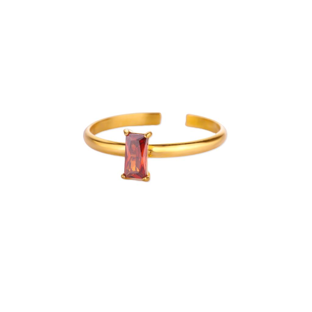 Chic Geometric Square Stone Rings For Women Fashion Birthston Birthday Party Gold Color Opening Ring Jewelry Elegant Her Gift
