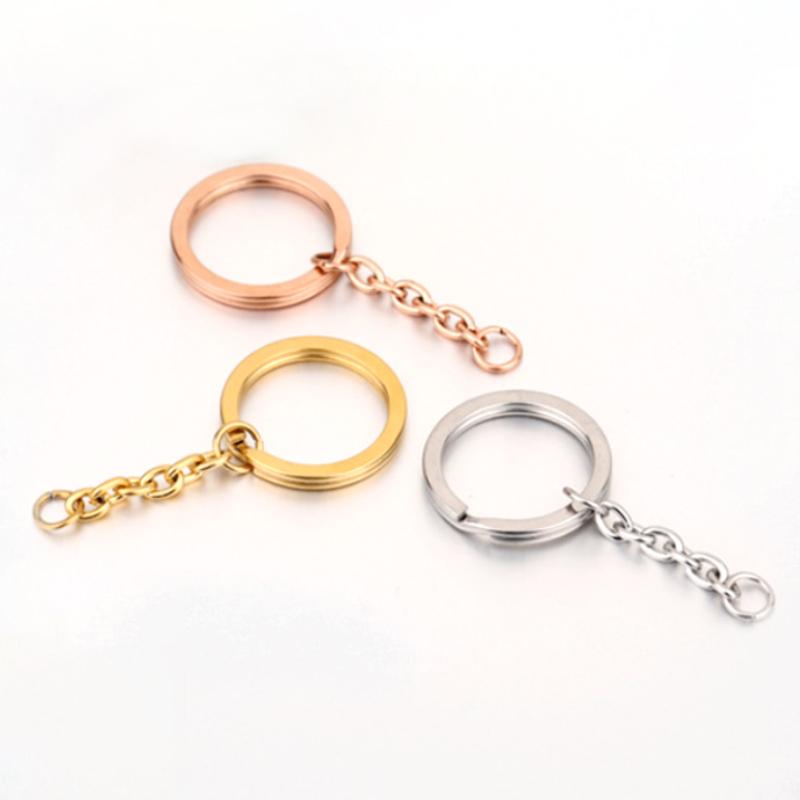 5pcs No Fade Stainless Steel Keychain with Flat Split Ring Extension Chain Clasp Circle Loop for Keyring DIY Jewelry Making