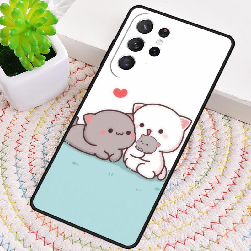 Mochi Peach Cat soft Silicone Phone Case For Samsung Galaxy note 10 pro S26 S25 S24 S23 S22 S21 Plus S25Ultra Capa Cover