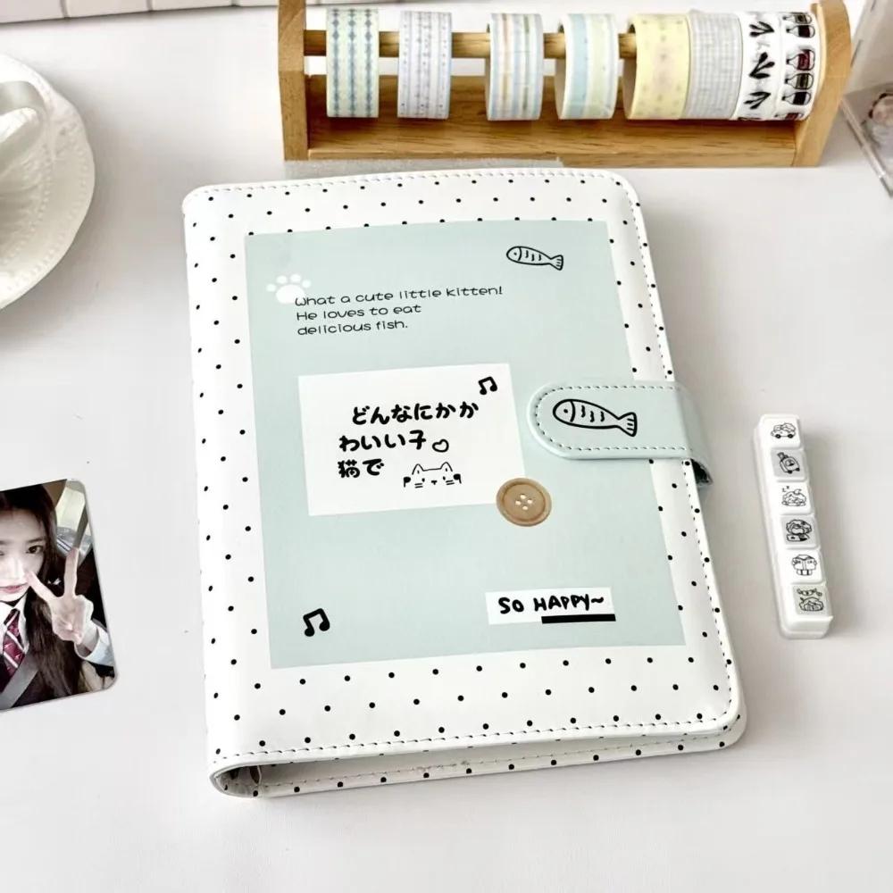 Fashion Portable Kawaii A5 Loose-leaf Notebook PU Leather Polka Dot Cat Photocard Protector Binder Collect Book School Office