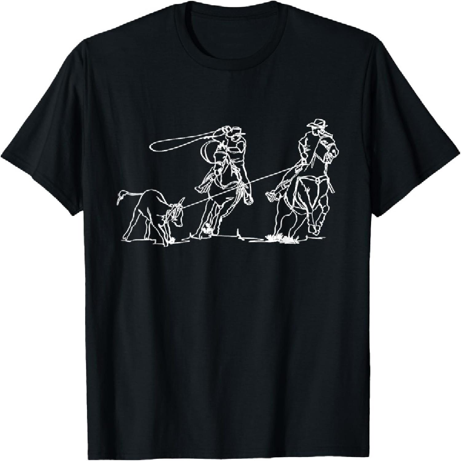 

Team Roping Rodeo Cowboy Western Country One Line Art T-Shirt XXXXXL різнокольоровий