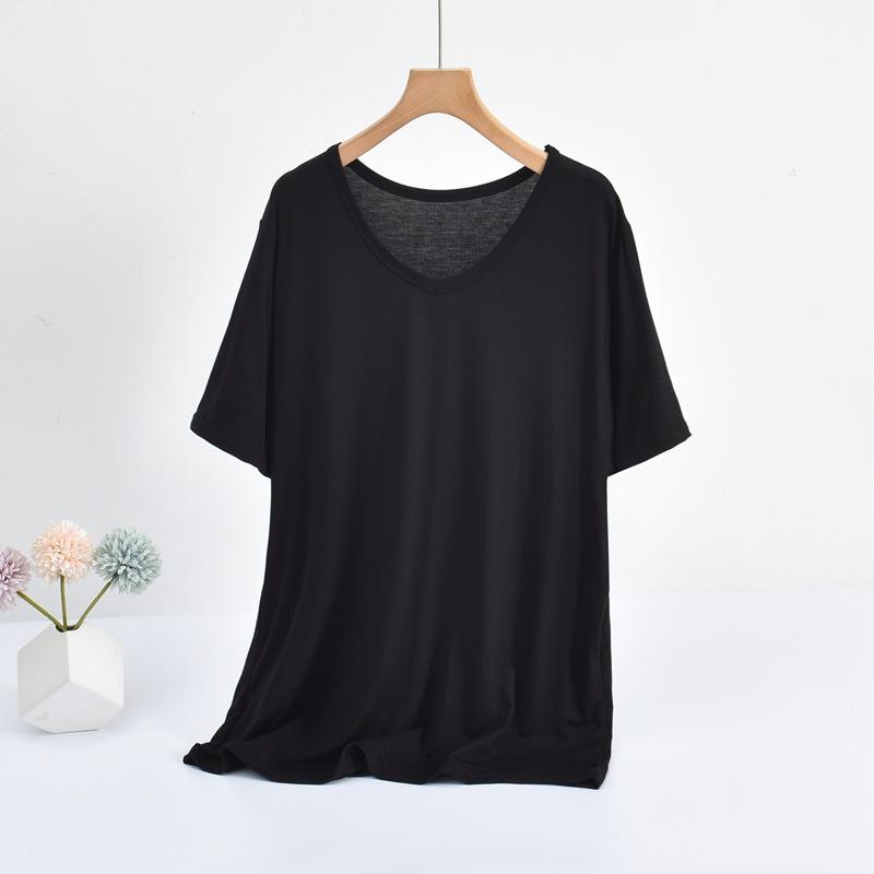 Modal V-Neck Tshirt Summer Women's Thin T-shirts Half Sleeves Solid Color Plus Size Loose Casual Tee Tops