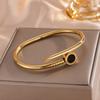 Htpwe Stainless Steel Roman Numeral Nail Bracelet Women's Plated 18k Gold Couple Holiday Gift Bracelet Party Daily Zircon