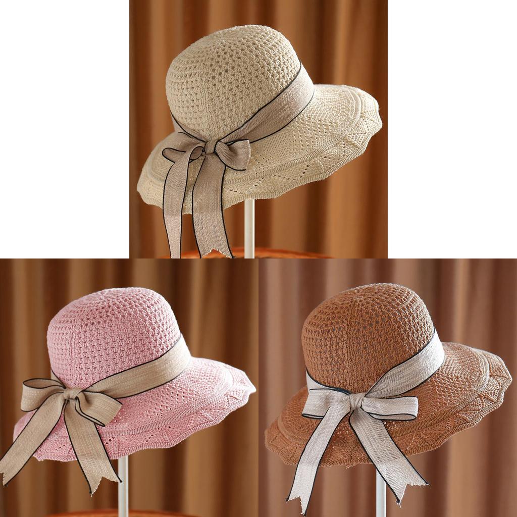 Korean Style Cotton Beach Hat For Women With Wide Brim And Adjustable Fit