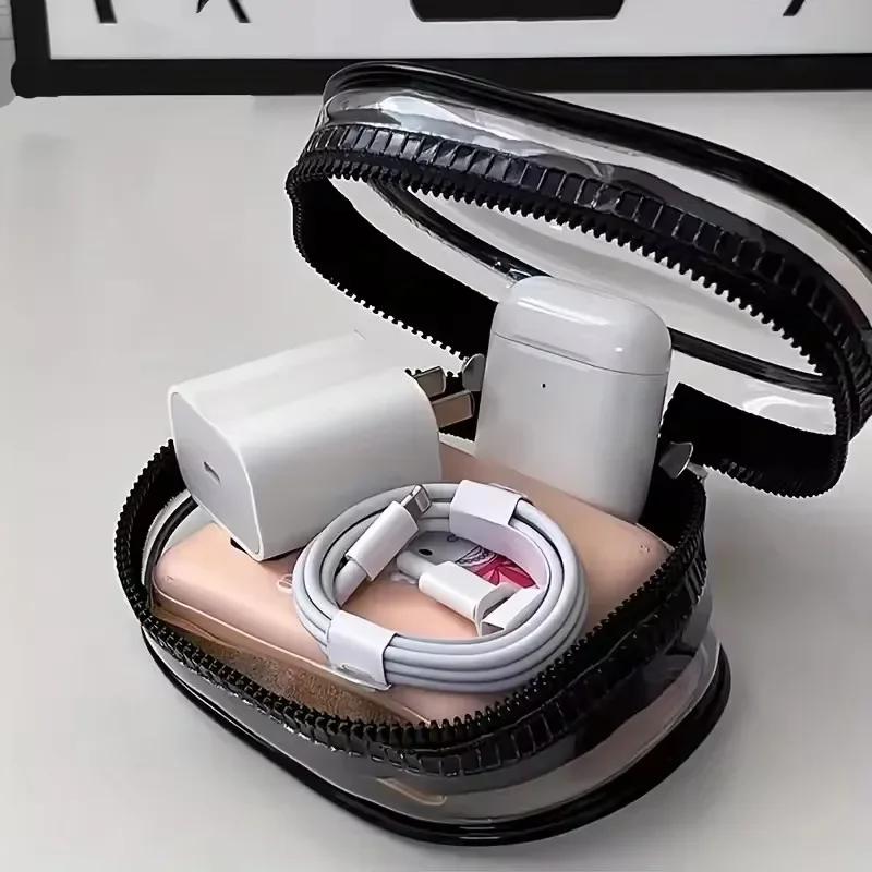 New Portable Mini Transparent Storage Bag with Zipper Multi-functional Headphone and Charger Case Travel Accessories Waterproof PVC Material