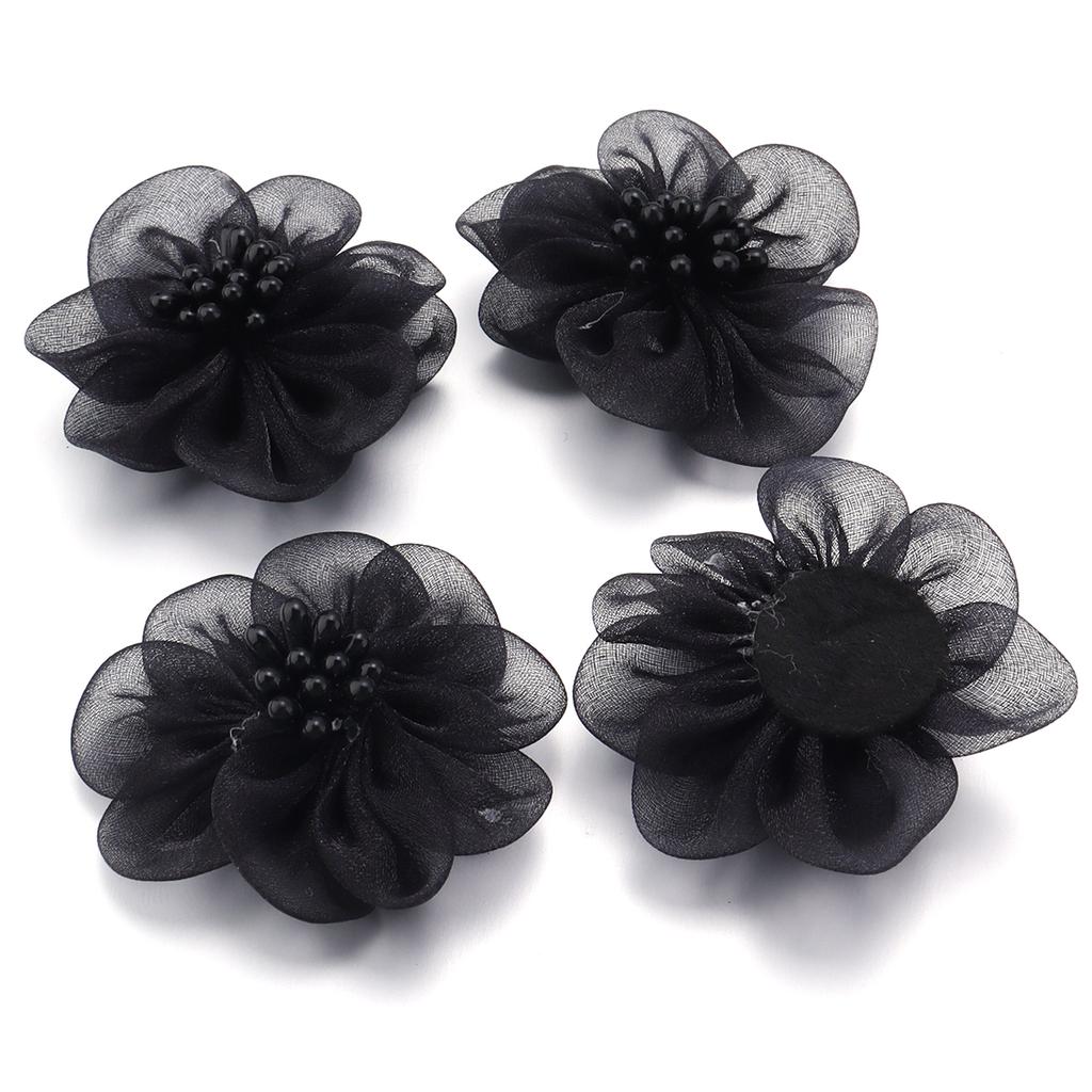 4pcs 5cm Organza Artificial Flowers Colorful Fabric Flowers With Stamens For DIY Wedding Party Home Clothing Headwear Decoration