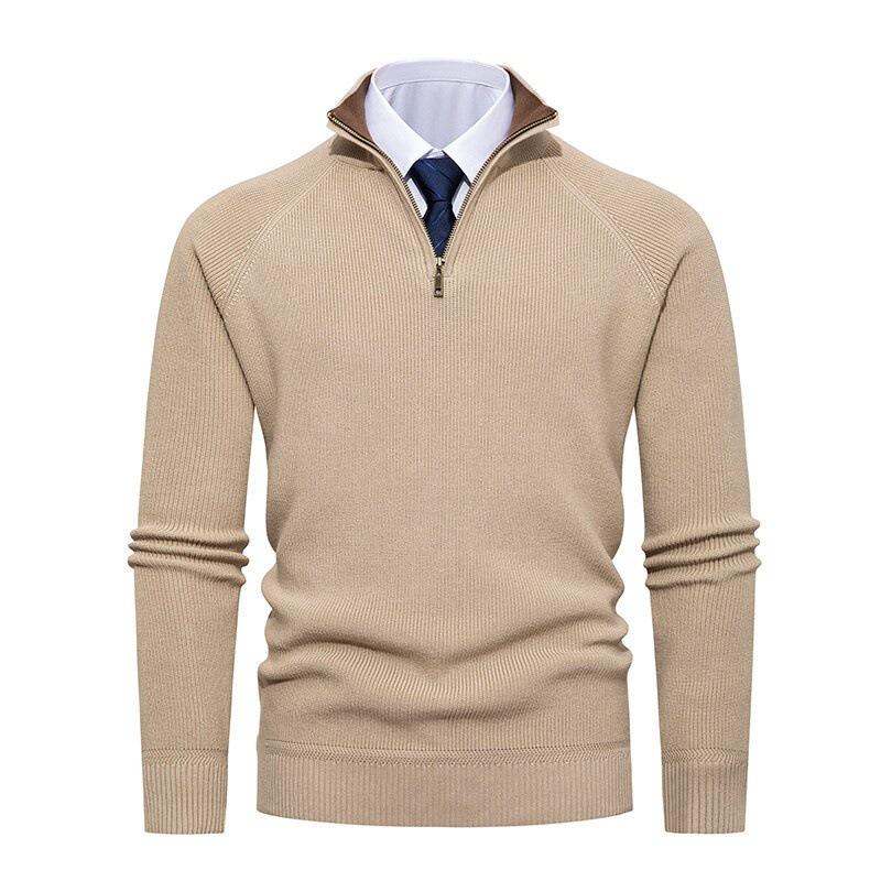 Men's Vertical Rib Knit Half-Zip Stand Collar Woolen Sweater