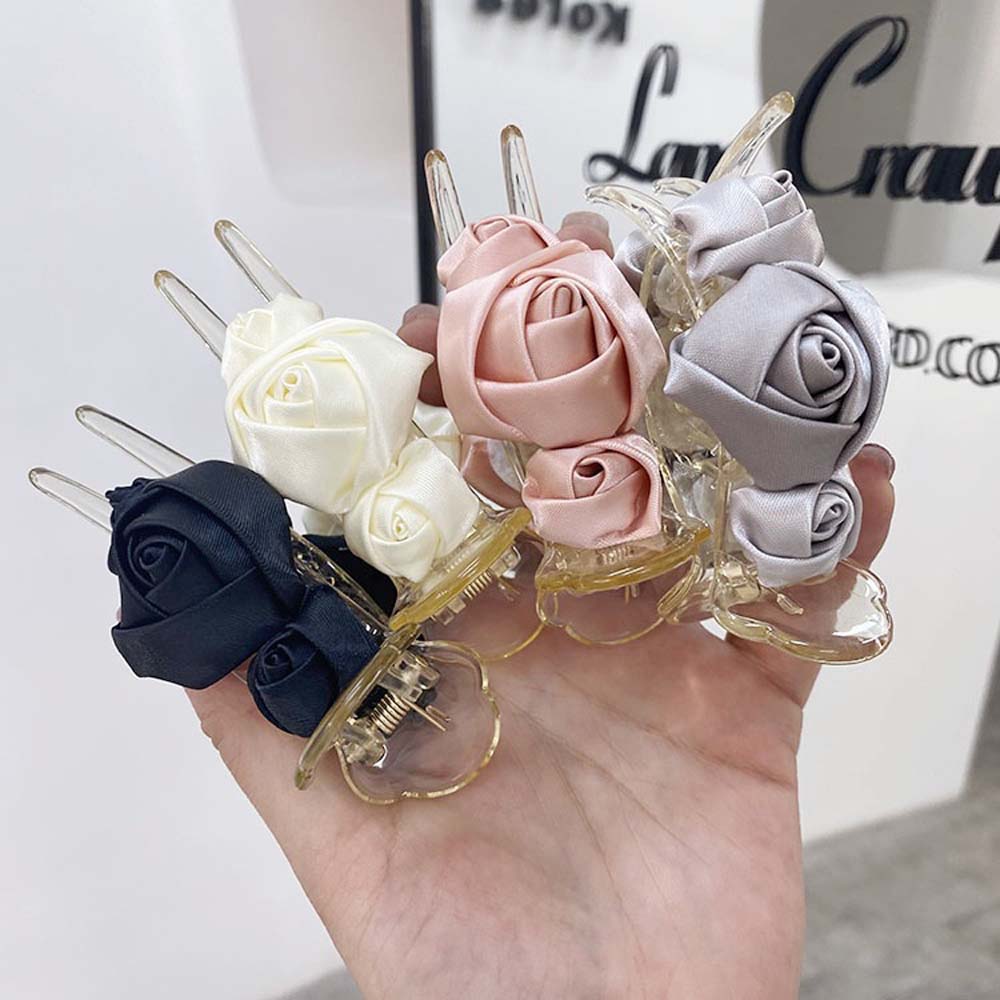

Resin Women Cloth Three dimensional rose Vertical clip Banana clip Flower headwear Horsetail clip темно серый