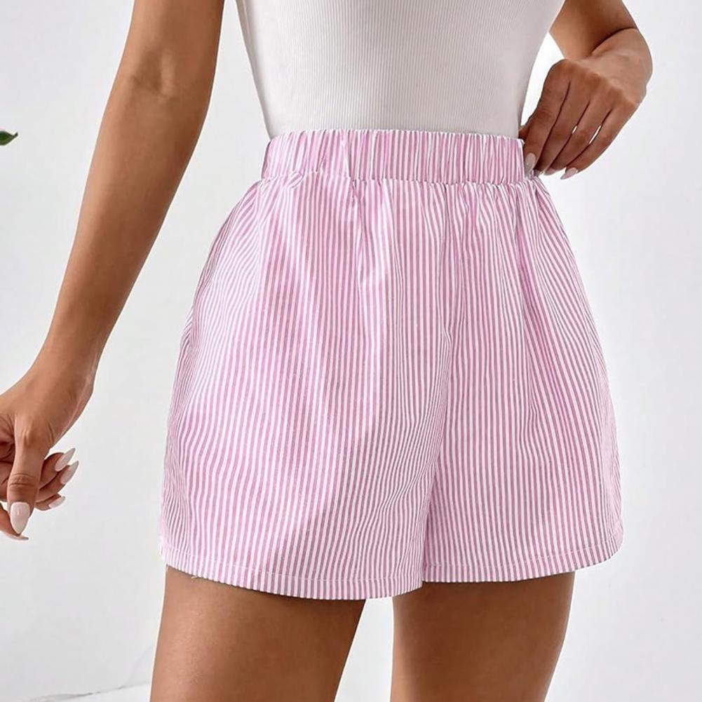 Sommer-Shorts für Damen, gestreifter Druck, hohe elastische Taille, Pyjama-Shorts, Homewear, Strand-Shorts, lässige Schlaf-Shorts